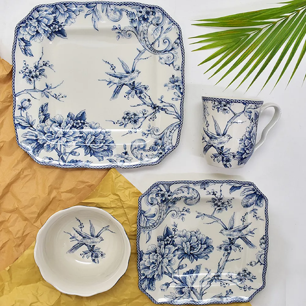 222 Fifth Adelaide Blue 16-pc. Square Dinnerware Set 2 222 Fifth Adelaide Blue 16-pc. Square Dinnerware Set - Image 2