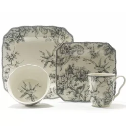 222 Fifth Adelaide Grey 16-pc. Square Dinnerware Set