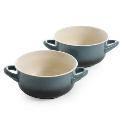 Gibson Living Crock-Pot 30oz Artisan Stoneware Soup Bowl W/ Handle, 2 Pack, Gray Gradient