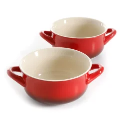 Gibson Living Crock-Pot 30oz Artisan Stoneware Soup Bowl W/ Handles, 2 Pack, Red Gradient