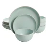 Gibson Living Gibson Rockaway 12 Piece Stoneware Dinnerware Set, Plates & Bowls, Matte Teal