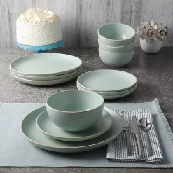 Gibson Living Gibson Rockaway 12 Piece Stoneware Dinnerware Set, Plates & Bowls, Matte Teal -Mikasa Sales 5764618 ALT3