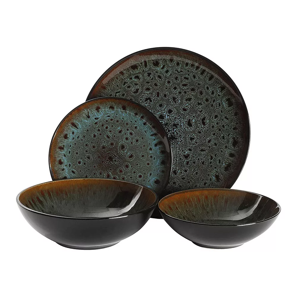Gibson Living Gibson Elite Kyoto 16 Piece Double Bowl Dinnerware Set, Service For 4, Teal 2 Gibson Living Gibson Elite Kyoto 16 Piece Double Bowl Dinnerware Set, Service For 4, Teal - Image 2