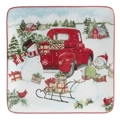 Certified International Red Truck Snowman 4-pc. Dessert Plate Set -Mikasa Sales 5829251 ALT2