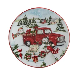 Certified International Red Truck Snowman 4-pc. Canape Plate Set -Mikasa Sales 5829258 ALT4