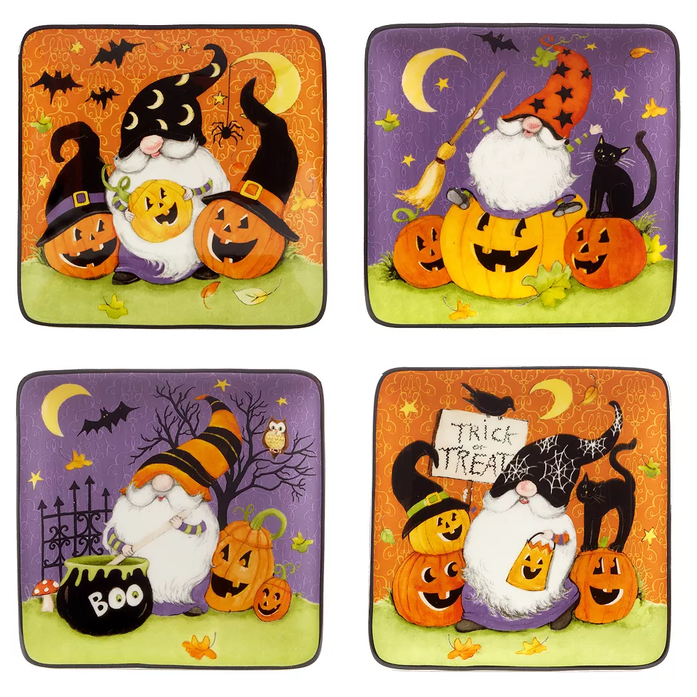 Certified International Halloween Gnomes 4-pc. Canape Plate Set 1 Certified International Halloween Gnomes 4-pc. Canape Plate Set