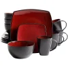 Gibson Cuisine Gibson Soho Lounge 16 Piece Reactive Glaze Dinnerware Plates, Bowls, & Mugs, Red