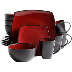 Gibson Cuisine Gibson Soho Lounge 16 Piece Reactive Glaze Dinnerware Plates, Bowls, & Mugs, Red
