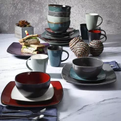 Gibson Cuisine Gibson Soho Lounge 16 Piece Reactive Glaze Dinnerware Plates, Bowls, & Mugs, Red -Mikasa Sales 5946954 ALT3