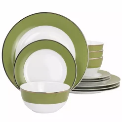 Martha Stewart Gibson Everyday Gold Rimmed 12 Piece Fine Ceramic Dinnerware Set
