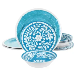 Elama Telly 12 Piece Melamine Dinnerware Set In Teal