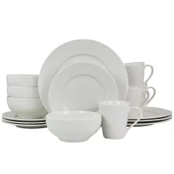 Elama Jasmine 16 Piece Porcelain Dinnerware Set In White