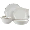 Elama Countess 16 Piece Embossed Double Bowl Stoneware Dinnerware Set In Ivory