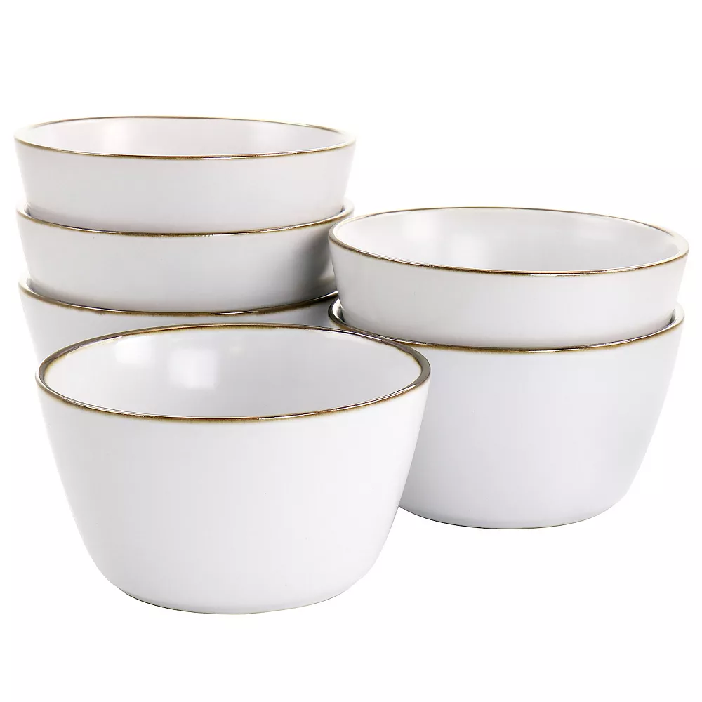 Elama Arthur 6 Piece Stoneware Bowl Set In Matte White With Gold Rim 1 Elama Arthur 6 Piece Stoneware Bowl Set In Matte White With Gold Rim