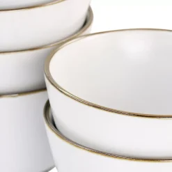 Elama Arthur 6 Piece Stoneware Bowl Set In Matte White With Gold Rim 6 Elama Arthur 6 Piece Stoneware Bowl Set In Matte White With Gold Rim -Mikasa Sales 5959729 ALT2