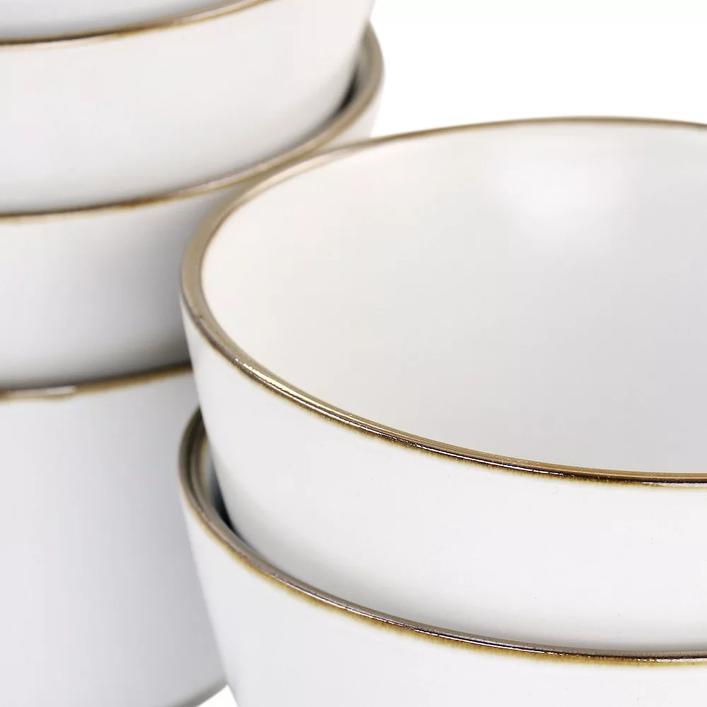 Elama Arthur 6 Piece Stoneware Bowl Set In Matte White With Gold Rim 3 Elama Arthur 6 Piece Stoneware Bowl Set In Matte White With Gold Rim - Image 3