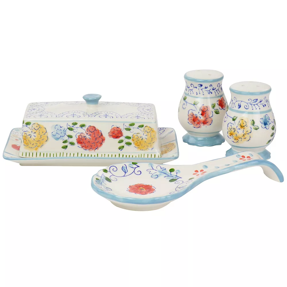 Gibson Elite Anaya 5 Piece Hand Painted Stoneware Table Accessory Set 1 Gibson Elite Anaya 5 Piece Hand Painted Stoneware Table Accessory Set