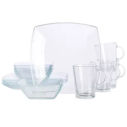 Gibson Elite Soho Lounge 12 Piece Square Clear Glass Dinnerware Set