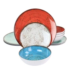 Elama Pryce 12 Piece Melamine Dinnerware Set In Assorted Colors