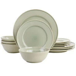 Martha Stewart 12 Piece Reactive Glaze Ceramic Dinnerware Set In Sharkey Grey