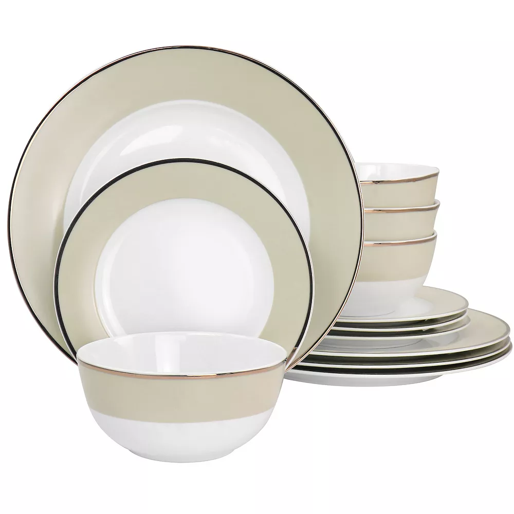 Martha Stewart Gibson Everyday Gold Rimmed 12 Piece Fine Ceramic Dinnerware Set 1 Martha Stewart Gibson Everyday Gold Rimmed 12 Piece Fine Ceramic Dinnerware Set