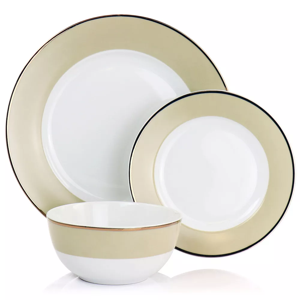 Martha Stewart Gibson Everyday Gold Rimmed 12 Piece Fine Ceramic Dinnerware Set 2 Martha Stewart Gibson Everyday Gold Rimmed 12 Piece Fine Ceramic Dinnerware Set - Image 2