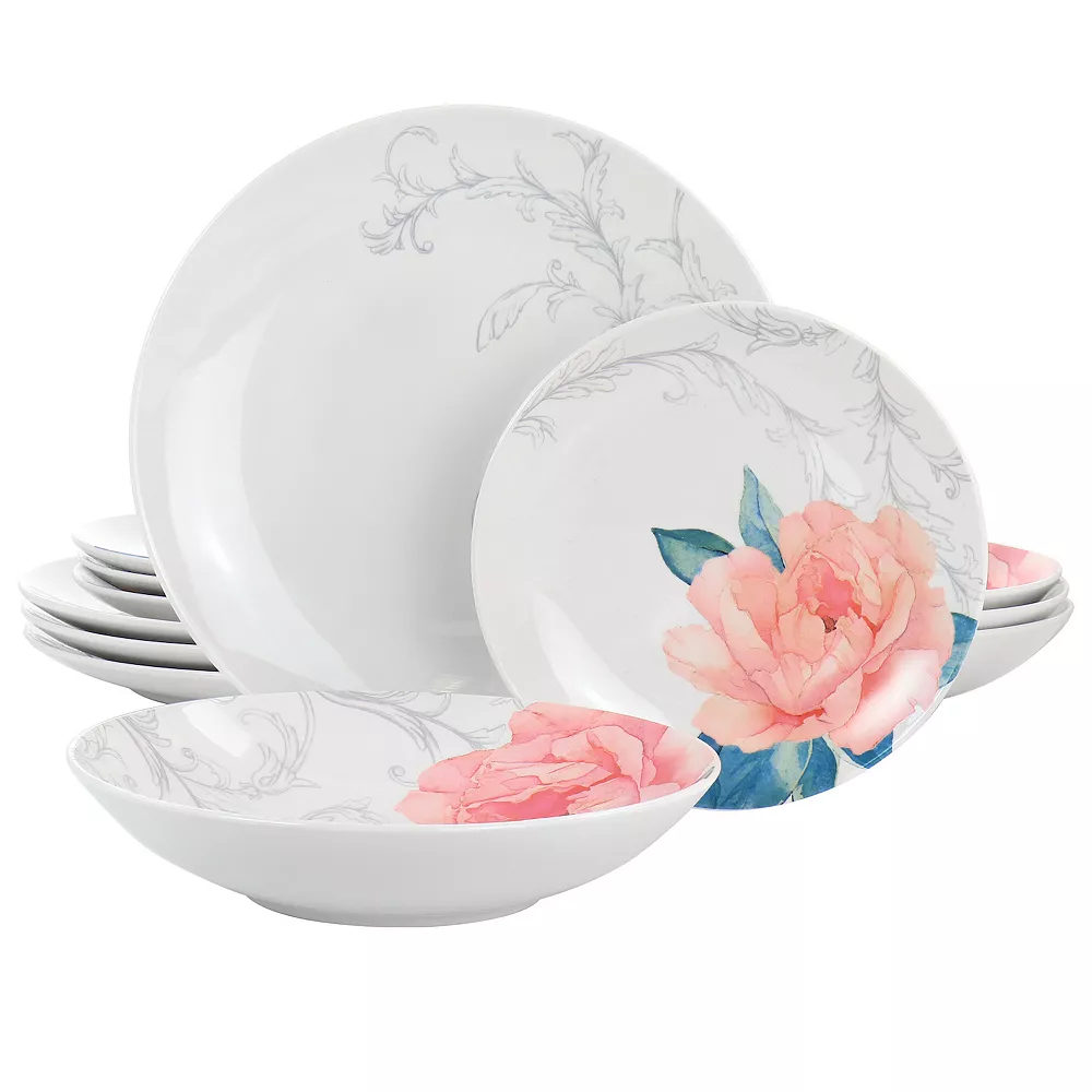 Martha Stewart Gibson Everyday 12 Piece Fine Ceramic Floral Dinnerware Set In White 1 Martha Stewart Gibson Everyday 12 Piece Fine Ceramic Floral Dinnerware Set In White