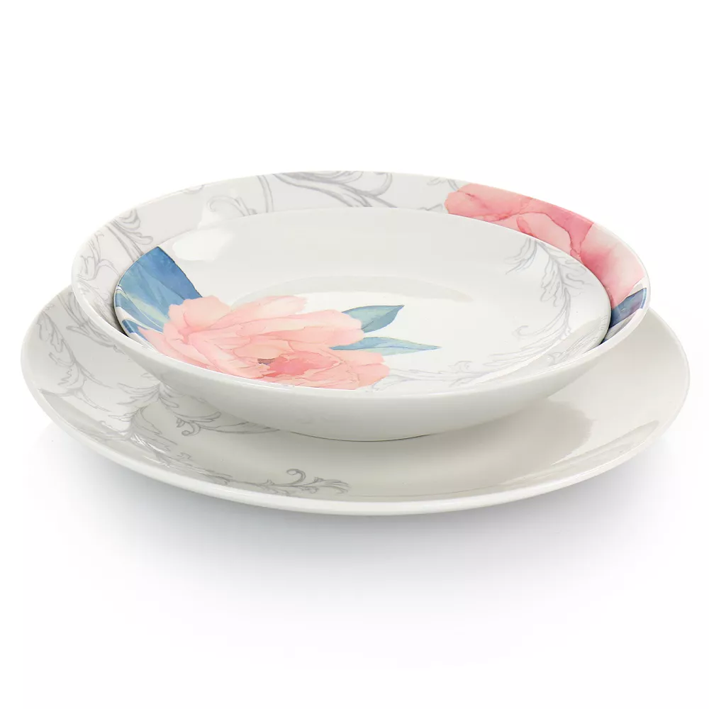 Martha Stewart Gibson Everyday 12 Piece Fine Ceramic Floral Dinnerware Set In White 2 Martha Stewart Gibson Everyday 12 Piece Fine Ceramic Floral Dinnerware Set In White - Image 2