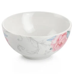 Martha Stewart 6 Inch Fine Ceramic 6 Piece Floral Decorated Cereal Bowl Set In White And Pink -Mikasa Sales 5959934 ALT2
