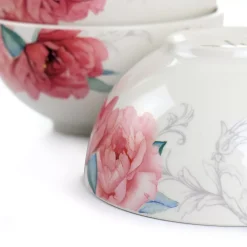 Martha Stewart 6 Inch Fine Ceramic 6 Piece Floral Decorated Cereal Bowl Set In White And Pink -Mikasa Sales 5959934 ALT3
