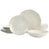 Martha Stewart Wood Pattern 12 Piece Stoneware Dinnerware Set In Off-White