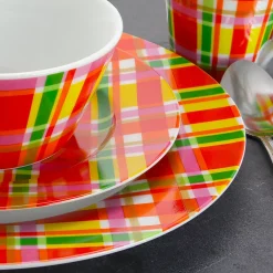 Oui By French Bull Multicolor Plaid 16 Piece Round Porcelain Dinnerware Set -Mikasa Sales 5960778 ALT3
