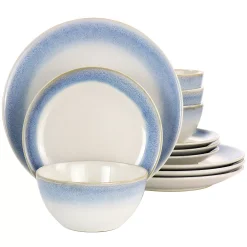 Martha Stewart Gibson Everyday 12 Piece Reactive Glaze Rimmed Stoneware Dinnerware Set In Blue