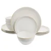 Martha Stewart 12 Piece Round Stoneware Dinnerware Set With Taupe Rim
