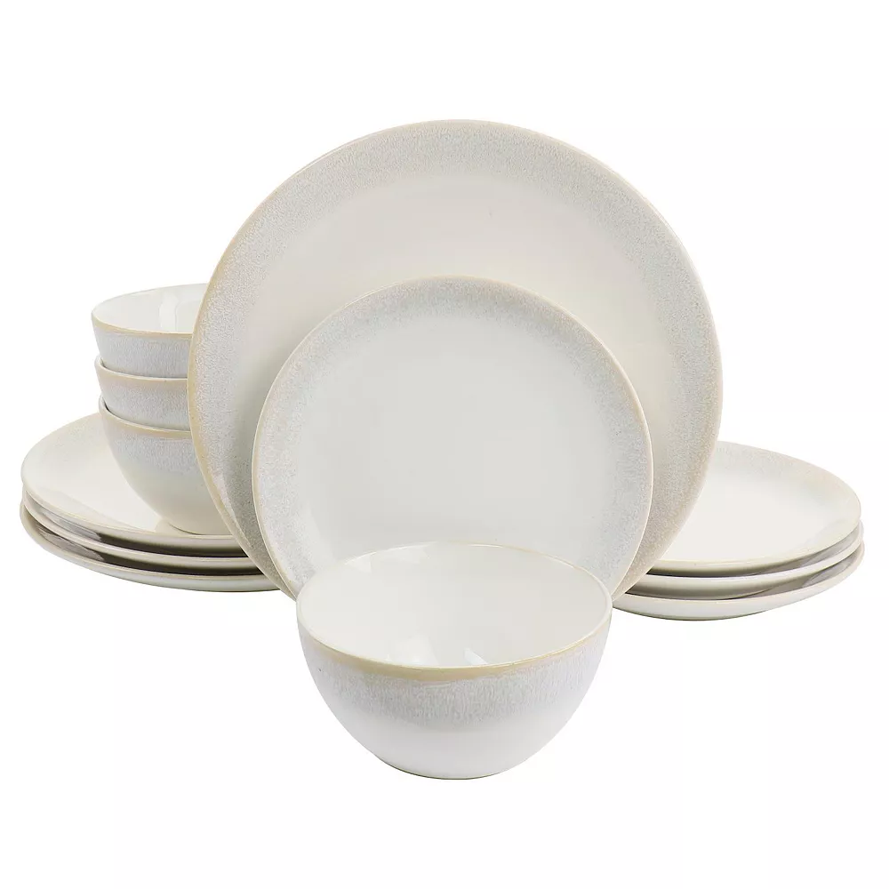 Martha Stewart 12 Piece Round Stoneware Dinnerware Set With Taupe Rim 1 Martha Stewart 12 Piece Round Stoneware Dinnerware Set With Taupe Rim