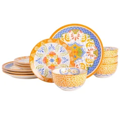Laurie Gates Tierra Mosaic 12 Piece Round Stoneware Dinnerware Set In Assorted Designs