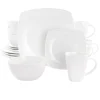 Gibson Elite Soho Lounge 16 Piece Square Fine Ceramic Dinnerware Set In White