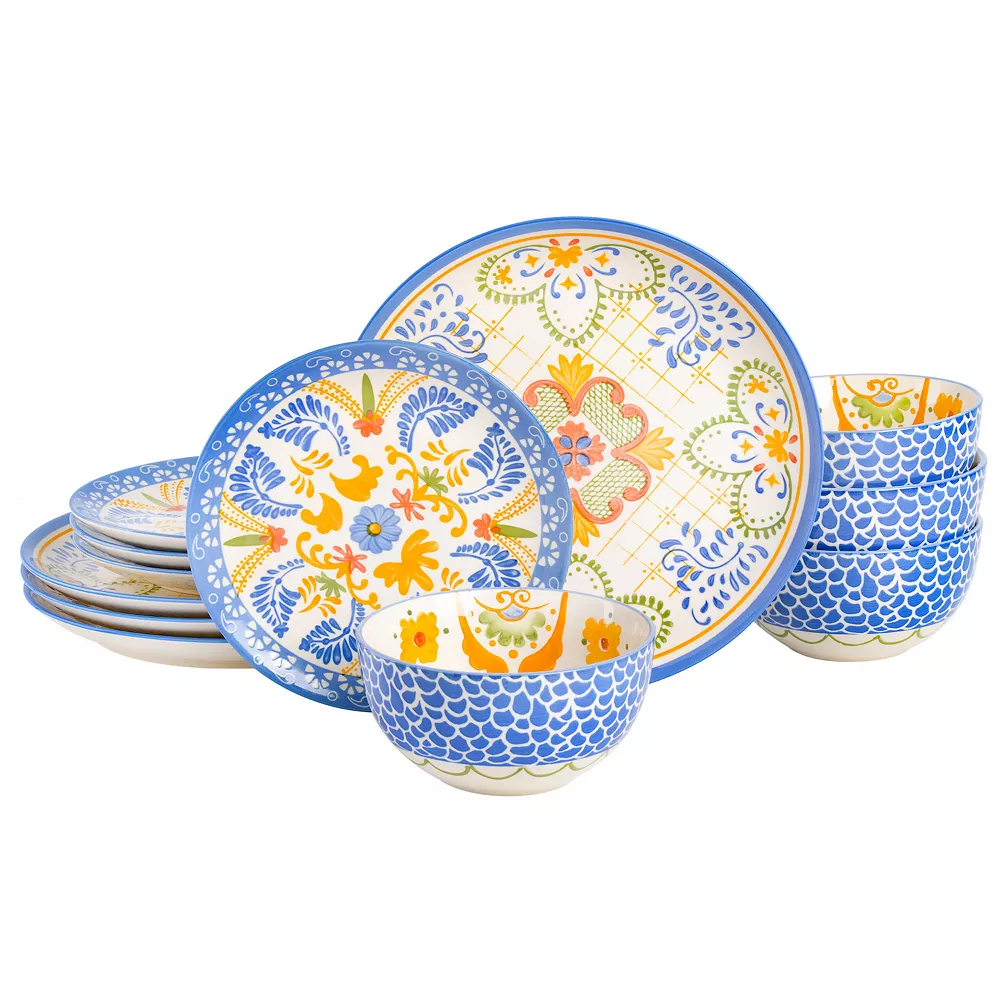 Laurie Gates Tierra Tile 12 Piece Round Stoneware Dinnerware Set In Assorted Designs 1 Laurie Gates Tierra Tile 12 Piece Round Stoneware Dinnerware Set In Assorted Designs