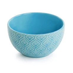 Elama Aqualite 16 Piece Embossed Stoneware Dinnerware Set In Teal -Mikasa Sales 5961174 ALT2