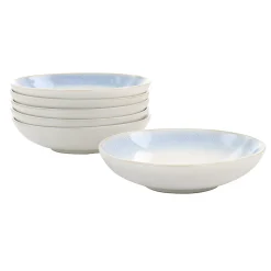 Martha Stewart Blue Rim 8.25 Inch 6 Piece Stoneware Dinner Bowl Set