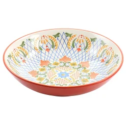 Laurie Gates California Designs Tierra 10.5 Inch Hand Painted Stoneware Pasta Bowl In Red