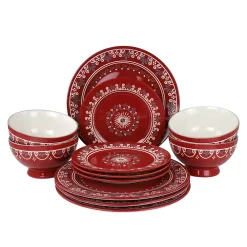 Gibson Elite Coloma 12 Piece Stoneware Dinnerware Set In Red