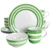 Gibson Home Sunset Stripes 12 Piece Round Fine Ceramic Dinnerware Set In Green