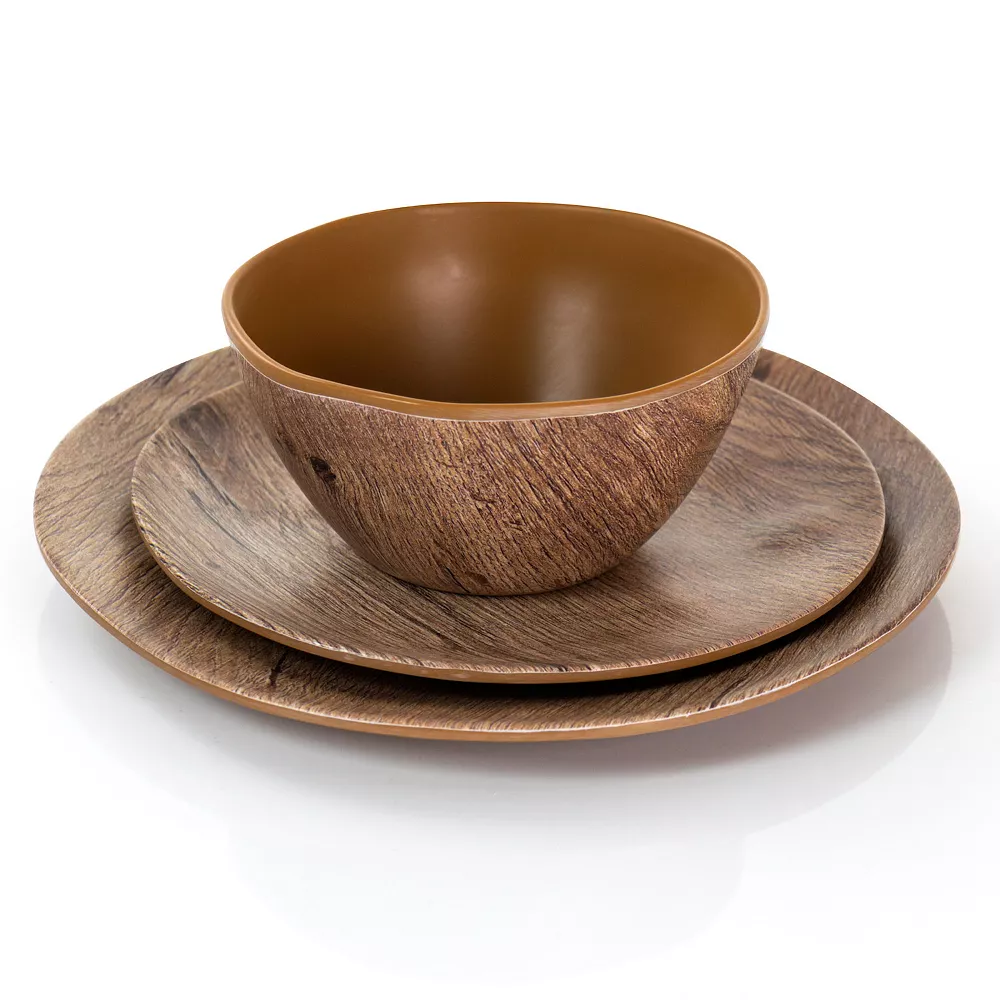 Gibson Home Woodfern 12 Piece Round Melamine Dinnerware Set In Brown 2 Gibson Home Woodfern 12 Piece Round Melamine Dinnerware Set In Brown - Image 2