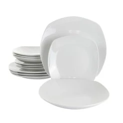 Gibson Home Classic Pearl 12 Piece Square Fine Ceramic Dinnerware Set In White