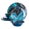 Gibson Home Elixir 12 Piece Melamine Dinnerware Set In Blue