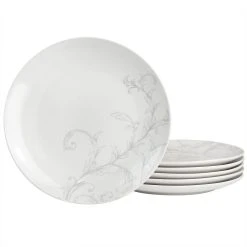 Martha Stewart Gibson Everyday 10.5 Inch Fine Ceramic 6 Piece Decorated Dinner Plates In White