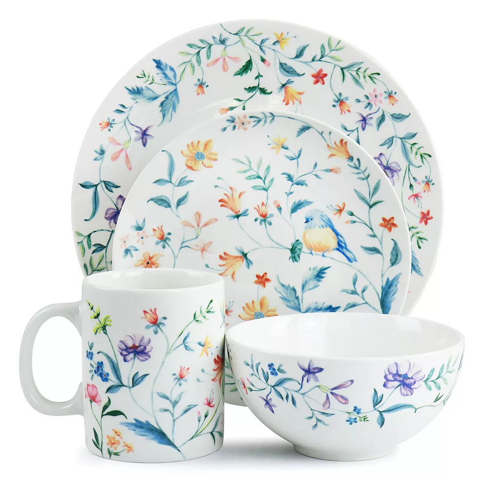 Gibson Home Butterfly Floral 16 Piece Fine Ceramic Dinnerware Set 2 Gibson Home Butterfly Floral 16 Piece Fine Ceramic Dinnerware Set - Image 2