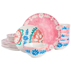Spice By Tia Mowry Savory Saffron 18 Piece Fine Ceramic Dinnerware Set In Coral