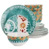 Spice By Tia Mowry Savory Saffron 18 Piece Fine Ceramic Dinnerware Set In Decorated Teal